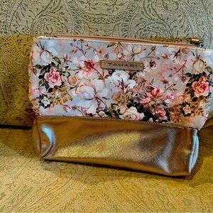 Tahari Travel Makeup Cosmetic Bag 3 Zipper Compartments Buckle